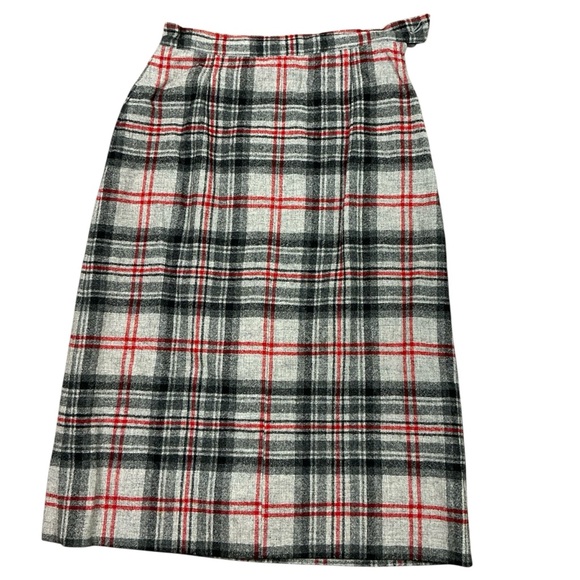 Pendleton Dresses & Skirts - Vintage Pendleton 1960s turnabout gray and red plaid wool  skirt USA made XS